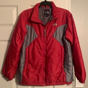 The North Face boys coat. Size youth XL. Rust red and gray. EUC.